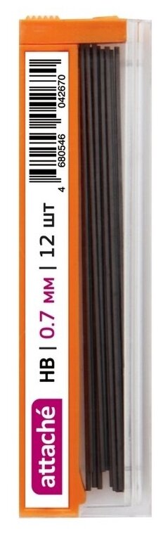 Стержень микрографический Attache 0,7 мм, HB, 12 грифелей (964333)