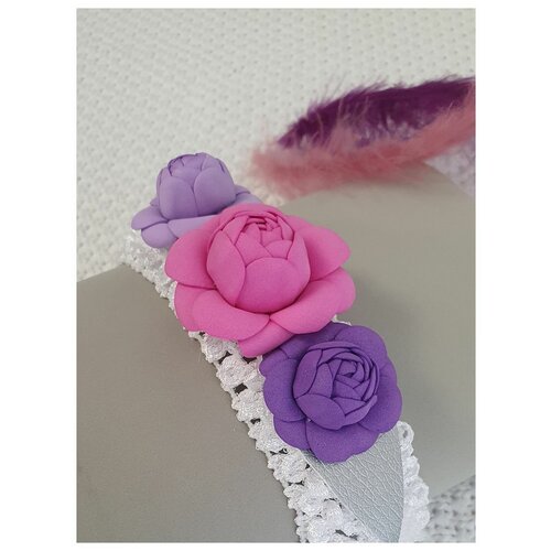 Купить Повязка на голову с цветком, Нет бренда, белый/розовый/фиолетовый, фоамиран/эко-кожа