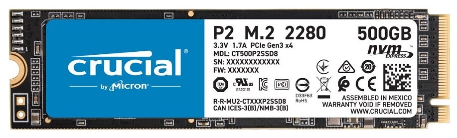 Твердотельный накопитель Crucial P2 PCIe M.2 2280SS 500Gb SSDCT500P2SSD8