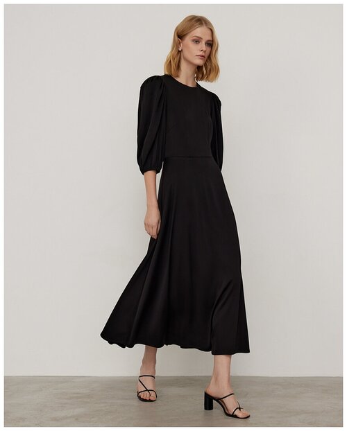 COCOS Вечернее атласное платье с объемным рукавом, черный, XS
