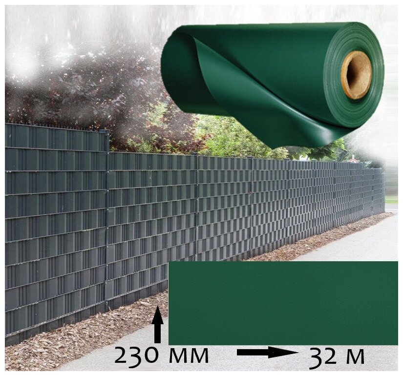 Лента заборная Wallu, для 3D и 2D ограждений, зеленый, 230мм х 32метра (7,36 м. кв) с крепежом