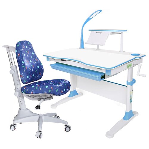 фото Комплект mealux стол + стул + лампа evo-30 match (y-528) 90x65 см белый/голубой/синий с мячиками