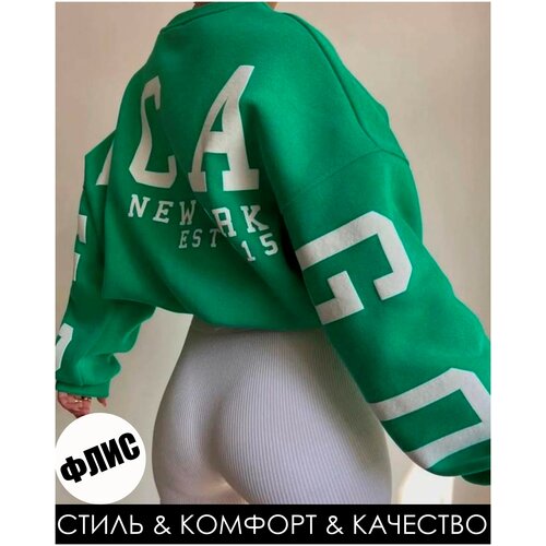 фото Толстовка женская, свитшот из флиса, теплый, зеленый, оверсайз nuoli