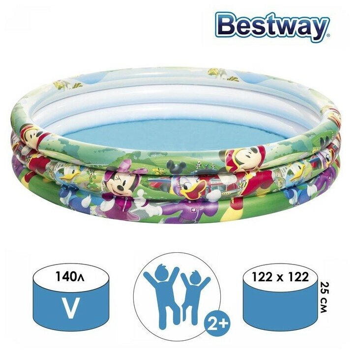 бассейн надувной mickey 122 х 25 см, 140 л, bestway 91007 - фото №5