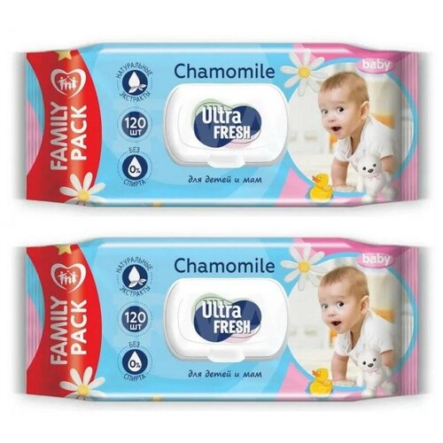 Ultra Fresh Baby Влажные салфетки для детей и мам 120 шт с клапаном (2уп)