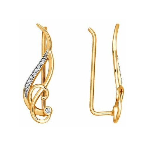 фото Серьги-зажимы «музыкальный ключ» sokolov из золота с фианитами 026396