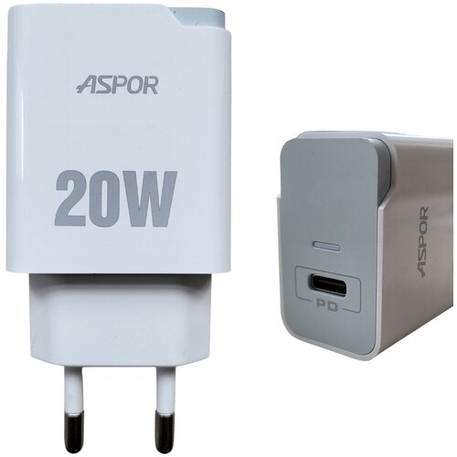 Зарядное устройство Type-C Power Delivery ASPOR 20W (для iPhone 12/13/Max/Mini) зарядное устройство usb c 20w type c быстрая зарядка 20 вт белый