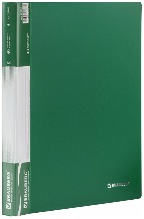 BRAUBERG Папка 40 вкладышей brauberg стандарт, зеленая, 0,7 мм, 221601
