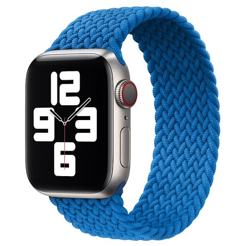 фото Эластичный нейлоновый ремешок для часов apple watch series 1-6 и эпл вотч se 42-44 mm / тканевый плетеный монобраслет solo loop, размер m - 145 mm (синий) pastila