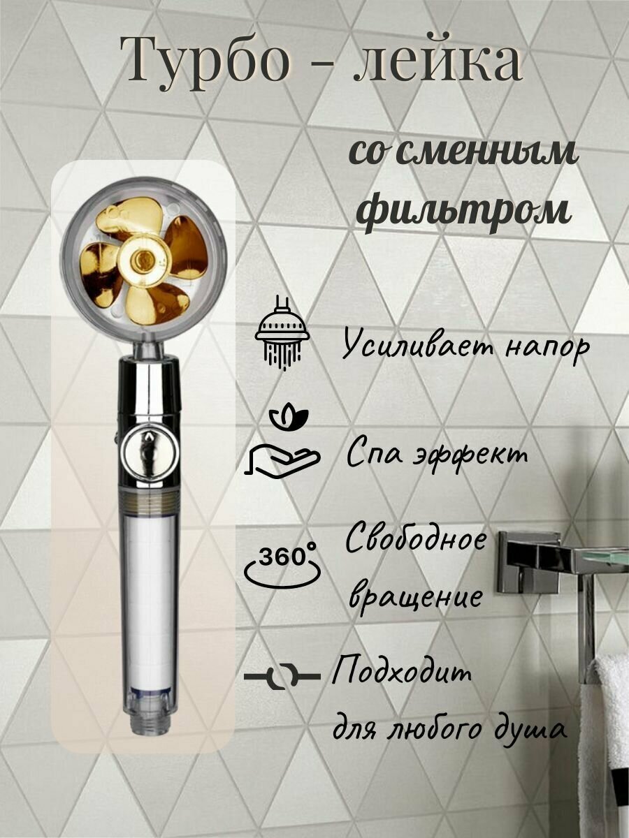 Турболейка с пропеллером/ Лейка для душа с вентилятором/Насадка для душа (360)
