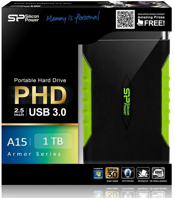 Жесткий диск Silicon Power USB 3.0 1Tb SP010TBPHDA15S3K A15 SP010TBPHDA15S3K Armor 2.5" черный