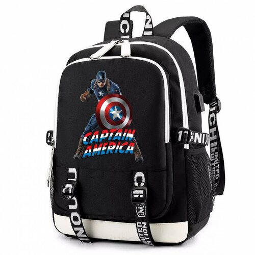 Рюкзак Первый мститель (Captain America) черный с USB-портом №4