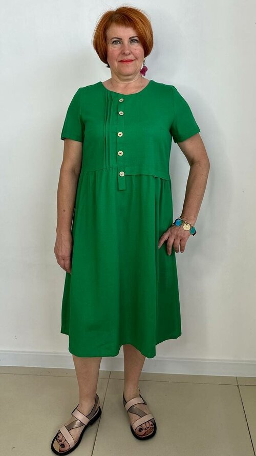 Платье-футболка трапециевидный силуэт, миди, размер 52, зеленый