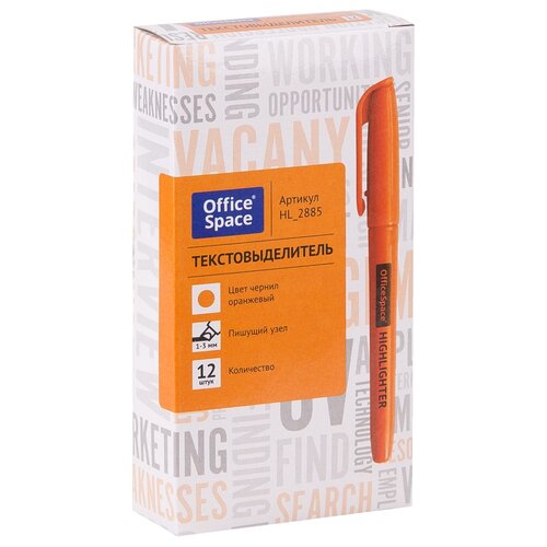 Текстовыделитель OfficeSpace, оранжевый, 1-3мм, упаковка 12 шт.
