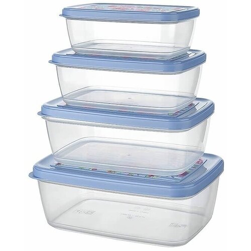 Набор пластиковых контейнеров для хранения продуктов, Aria 400-550-850-1200 мл, TITIZ, голубого цвета