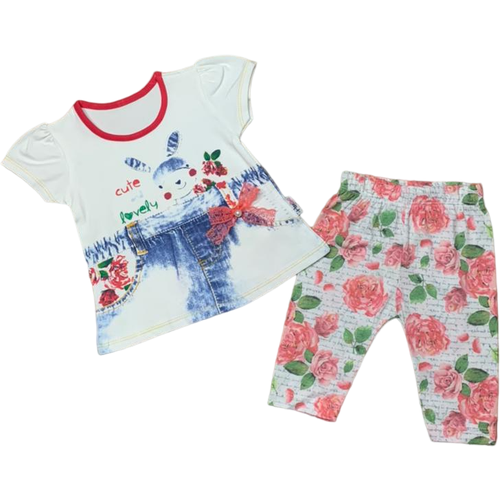 фото Комплект одежды pepelino для девочек, футболка и брюки, повседневный стиль, размер 68, красный, белый