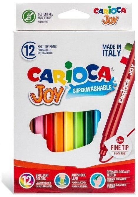 Фломастеры 12 цветов Carioca "Joy" 2.6 мм, смываемые, картон, европодвес