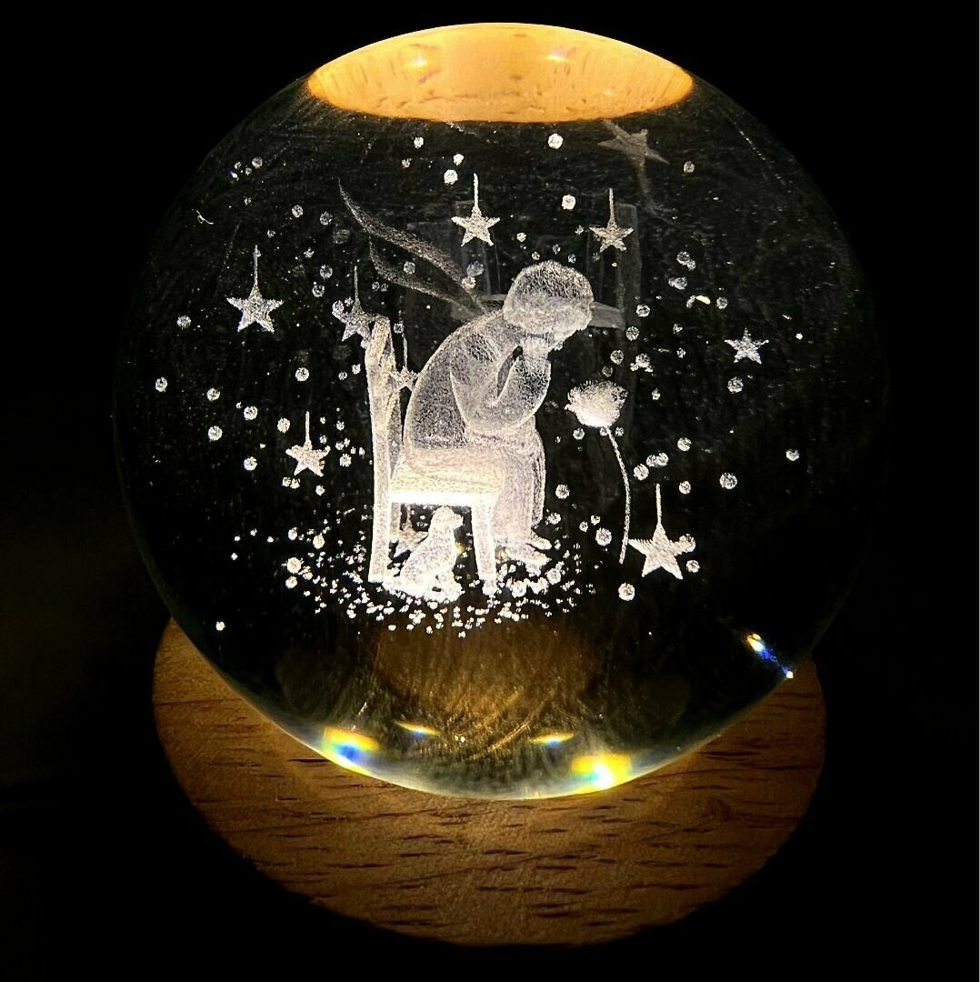 Декоративный интерьерный светильник - ночник 8см "Стеклянный Шар Маленький Принц" - фотография № 3