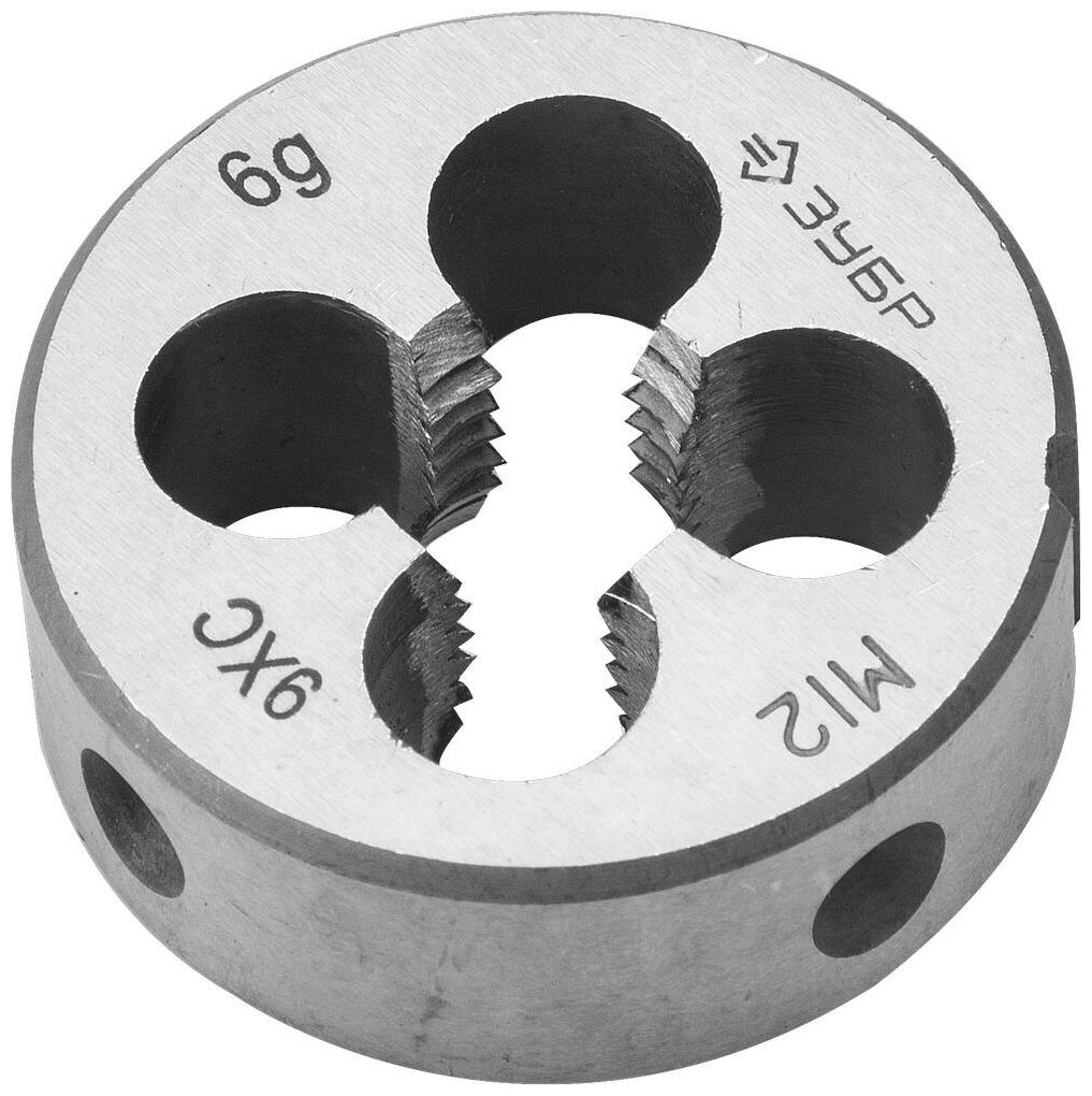 ЗУБР М12x1.75мм, плашка, сталь 9ХС, круглая ручная, (4-28022-12-1.75)