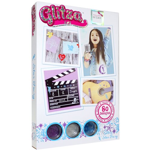 фото Набор для временных татуировок lukky glitza art, "звездные феи", 80 видов клейкого дизайна на 2 листах, 3 баночки с блестками по 1 г, кисточка, коробка (т18787)