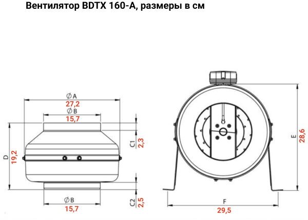 Круглый канальный вентилятор BVN BDTX 160-A, для круглых воздуховодов диаметром 160 мм, 440 м3/час, 85 Вт, стальной корпус - фотография № 5