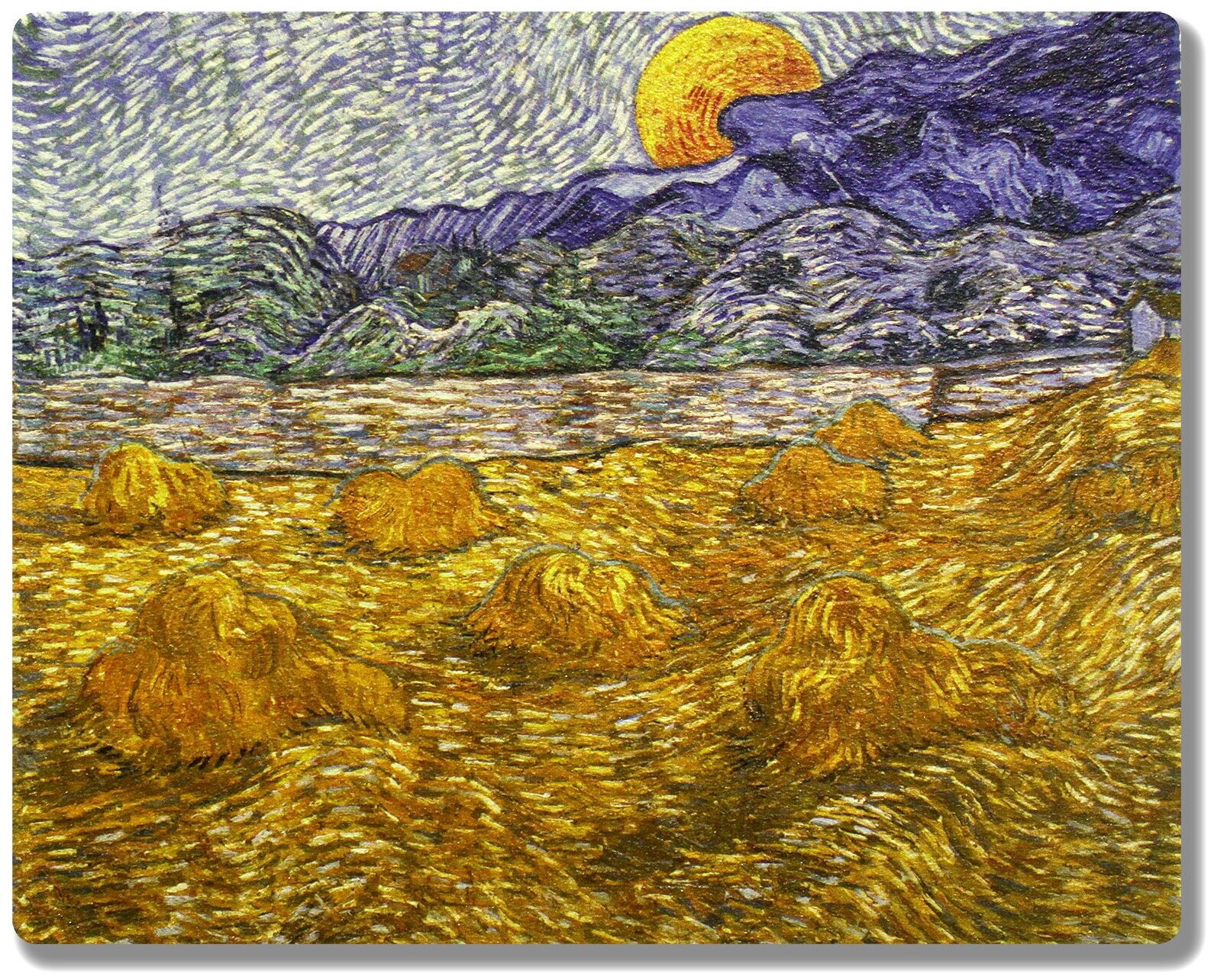 Репродукция картины Винсента Ван Гога "Вечерний пейзаж с восходящей луной". Интерьерная фреска на доске. 30х24см