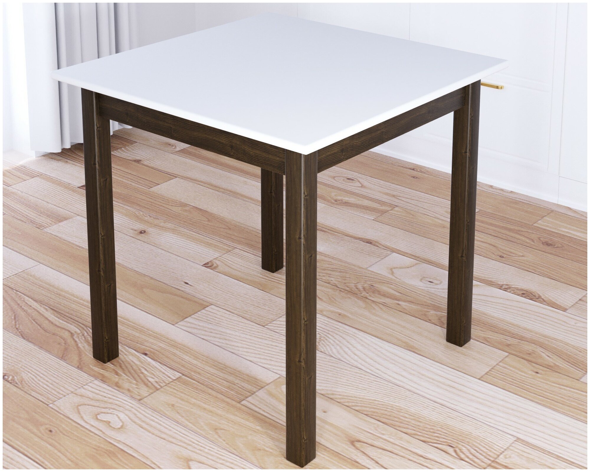 Стол кухонный Классика квадратный с белой столешницей 20 мм и ножками цвета темного дуба, 60х60х75 см