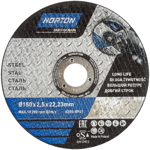 Диск отрезной по стали Norton 150x22.2x2.5 мм диск отрезной norton 66252837253 230 мм 1 шт