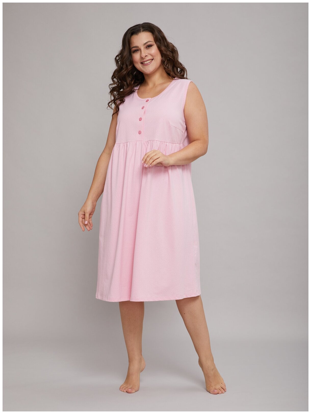 Сорочка ночная женская Алтекс без рукавов розовая в горошек, размер 52 - фотография № 2