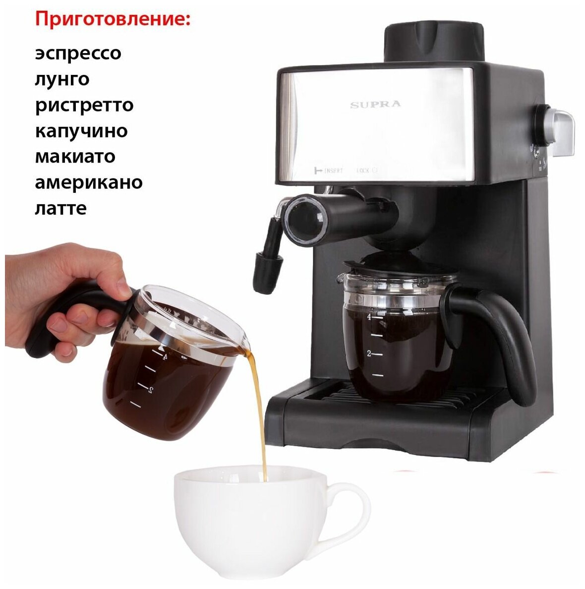 Кофеварка рожковая Supra CMS-1015, 0.8 кВт - фотография № 4