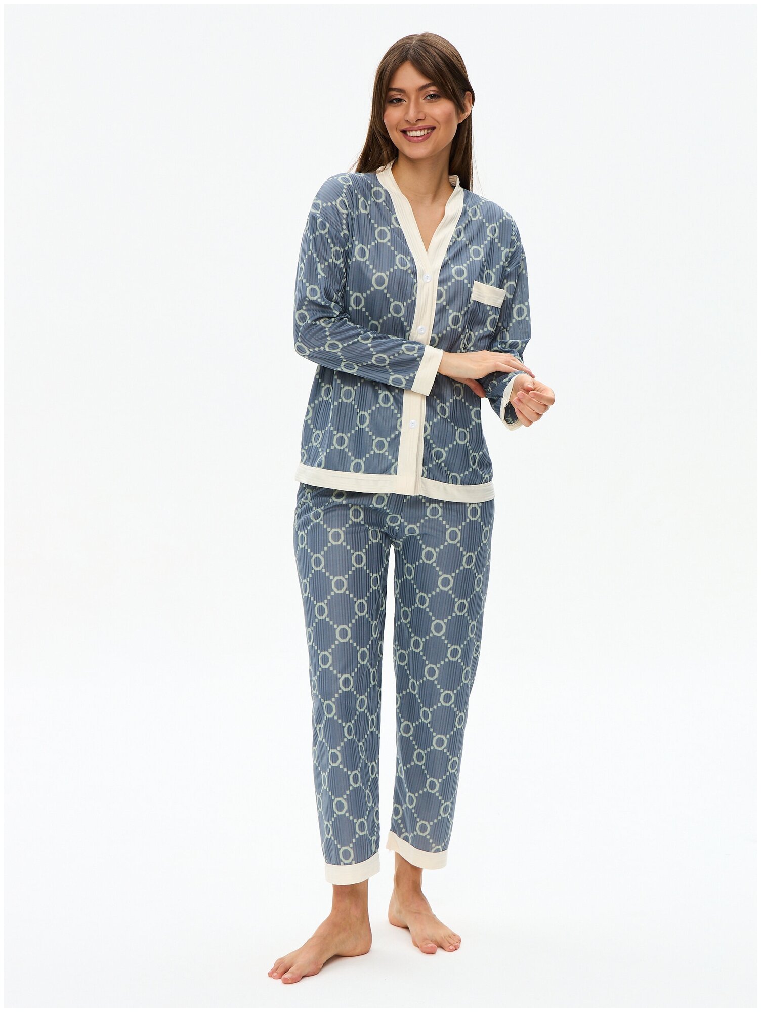 Пижама женская с брюками и рубашкой для сна, домашняя одежда 48/XXL размер - фотография № 7