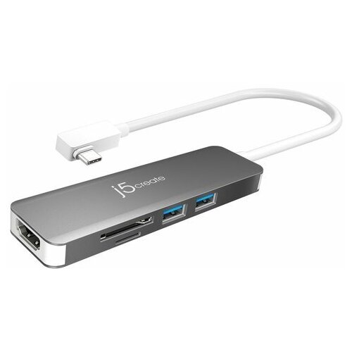 Мульти-переходник j5create USB-C 3.1 с супер высокой скоростью. Порты: HDMI SD microSD 2 x USB-A 3.1. Цвет серый