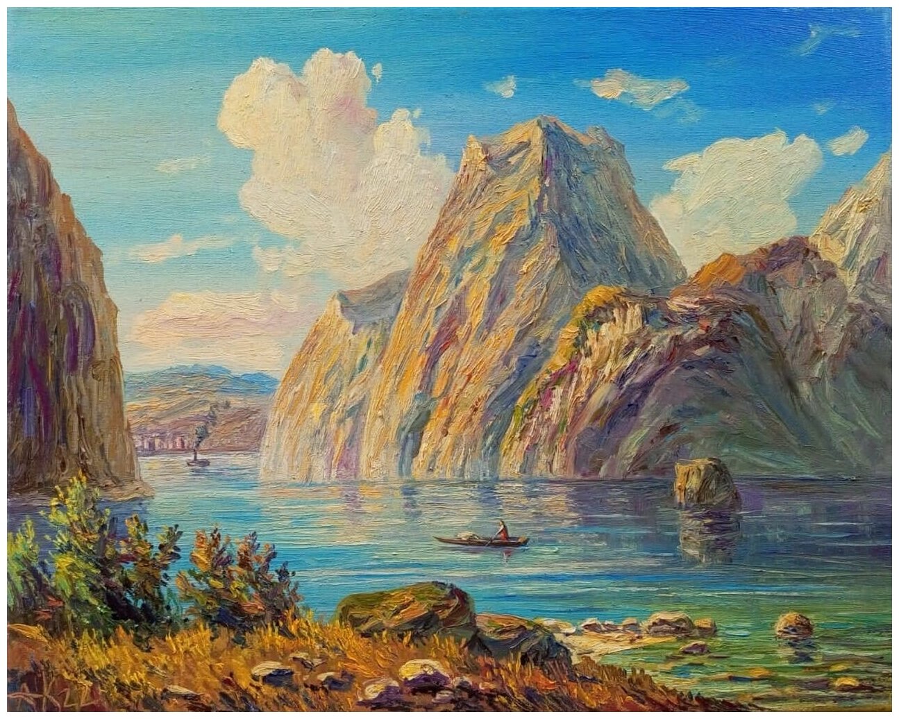 Картина маслом на холсте "Пейзаж. Скалы", ручная работа, размер 40х50 см