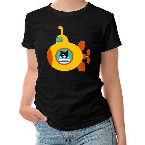 фото Женская футболка «котик в желтой подводной лодке» (2xl, белый) roly