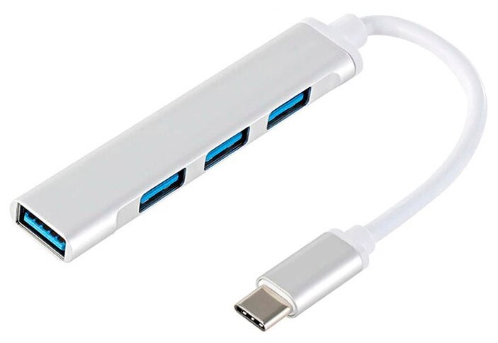 Type-C - концентратор, разветвитель, хаб GSMIN B15 3x USB 2.0 + USB 3.0 переходник, адаптер (20 см) (Серебристый)