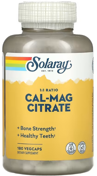 Solaray Cal-Mag Citrate 1:1 Ratio (Цитрат кальция и магния 1:1) 180 вег капсул (Solaray)