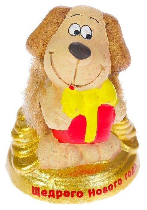 фото FlowMe Керамика фигурка "Пёс с подарком" 6,5х4х7 см