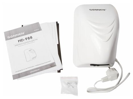 Сушилка для рук SONNEN HD-988, комплект 5 шт., 850 Вт, пластиковый корпус, белая, 604189 - фотография № 9