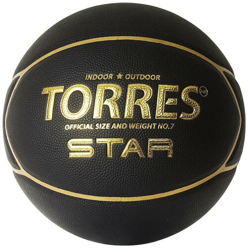 Мяч баск. TORRES Star арт. B32317, р.7, 7 панел, ПУ-композит, нейлон. корд, бут. кам, черно-золотой