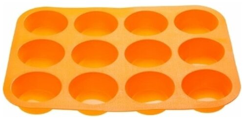 Форма для выпечки, силиконовая, прямоугольная на 12 кексов, 33 х 25 х 3 см, оранжевая