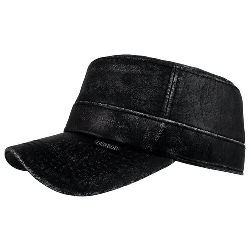 фото Кепка немка мужская denkor конфедератка 21k-vintazh-61 осенняя, кожаная, черная винтажная кожа, размер 60ru/61