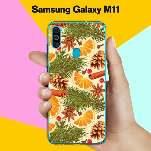 Силиконовый чехол на Samsung Galaxy M11 Новогоднее настроение / для Самсунг Галакси М11 жидкий чехол с блестками деда мороз в санках на samsung galaxy m11 самсунг галакси м11