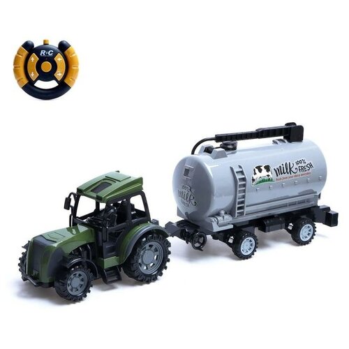 Трактор радиоуправляемый «Фермер» с цистерной, работает от батареек, цвет зелёный машины wader фермер техник трактор погрузчик с цистерной
