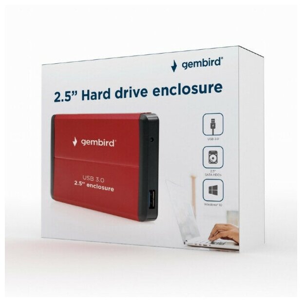 Карман для накопителя Gembird Корпус для SSD-HDD Gembird EE2-U3S-2-S-R 2.5 SATA до 2 Тб, алюминиевый, красный usb 3.0