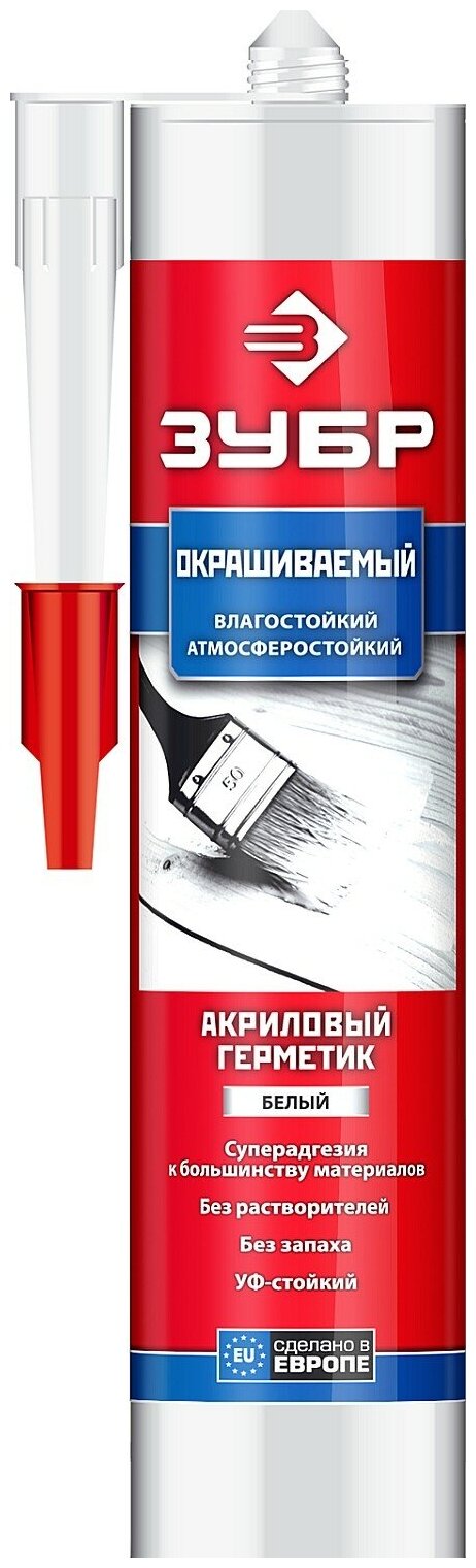 ЗУБР 280 мл белый, Акриловый герметик, профессионал (41231-0)