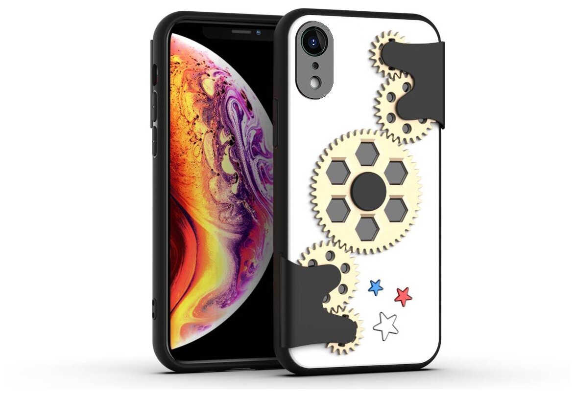 Чехол силиконовый для iPhone XR 6.1" Spinner series (антистресс) белый с золотом