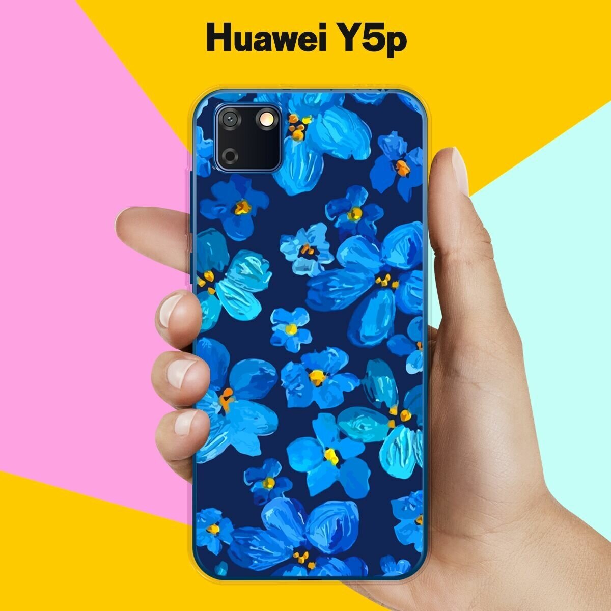 фото Силиконовый чехол на Huawei Y5p Синие цветы / для Хуавей У5п