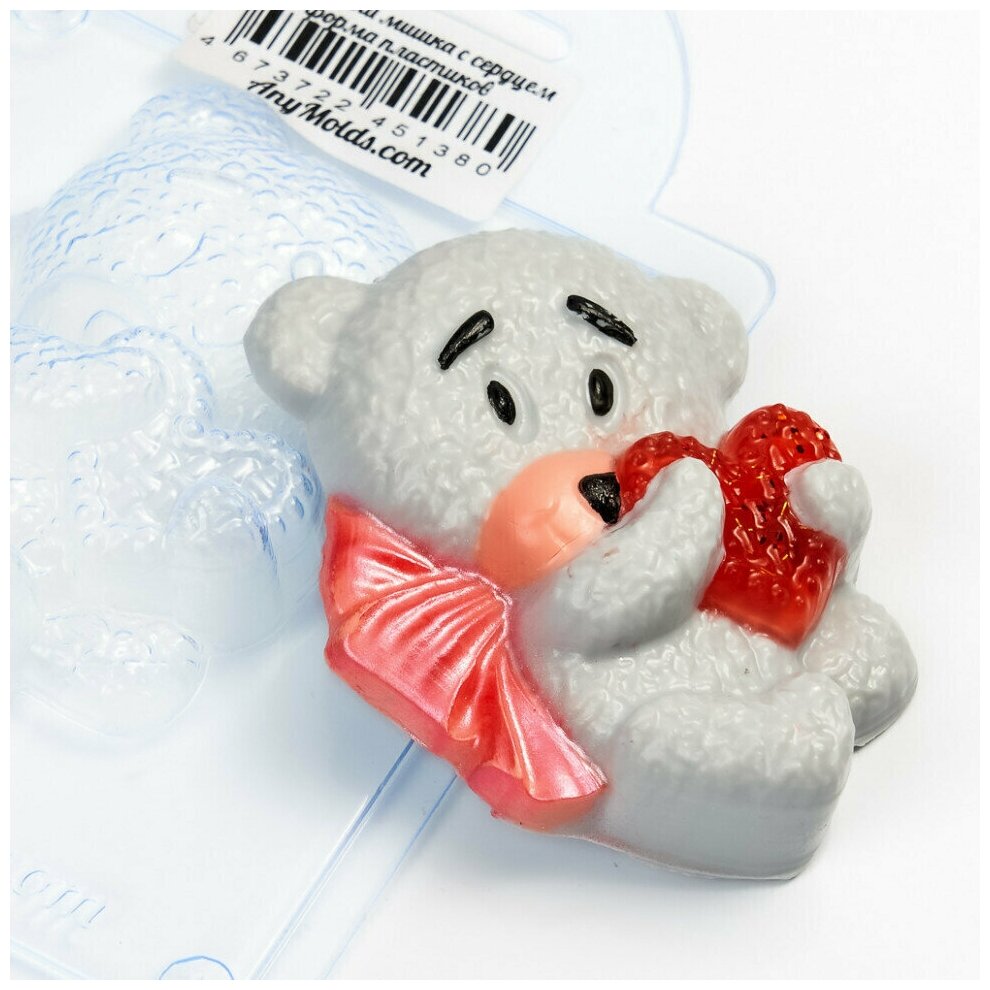 Плюшевый мишка с сердцем форма из толстого ПВХ для шоколада - фотография № 2