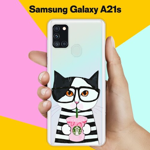 Силиконовый чехол Кот в очках на Samsung Galaxy A21s пластиковый чехол сердитый кот с радугой на samsung galaxy alpha самсунг галакси альфа