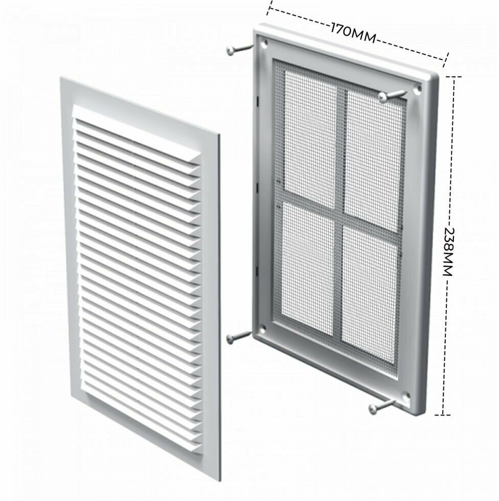 Решетка вентиляционная пластиковая, с сеткой белая МВ 125 с (Р) цельная, 170х238мм - фотография № 4